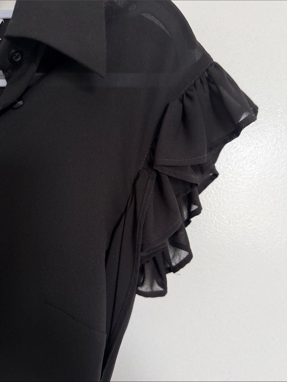 MSGM Black Ruffle Sleeve Button-Front Blouse - Picture 7 of 11